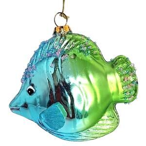 Vibrant Shiney Blue and Green w/Glitter on Fins 3D Fins Tropical Fish Ornament